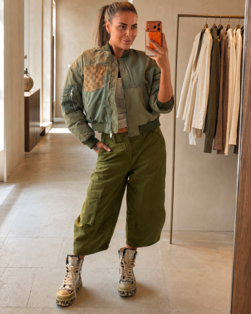 Reworked army green bomber jacket