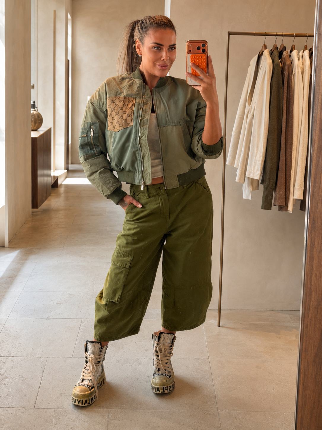 Reworked army green bomber jacket - Image 2