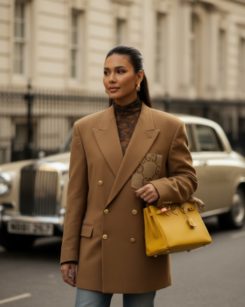 Double breasted colbert with pocket, select the fabric