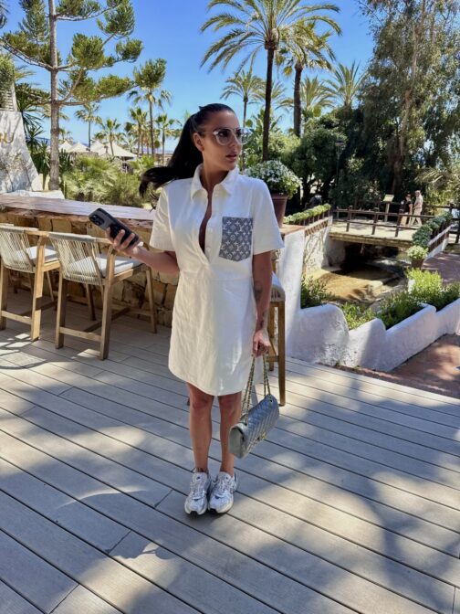 White denim dress with pocket, select the fabric - Image 4