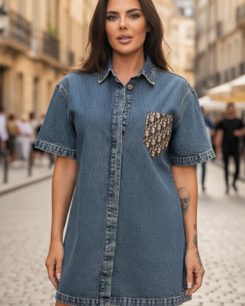 Denim dress short sleeves, select the fabric