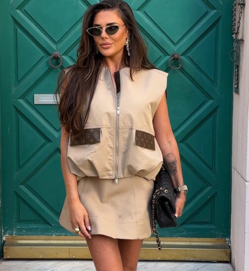 The Iconic oversized beige panel vest