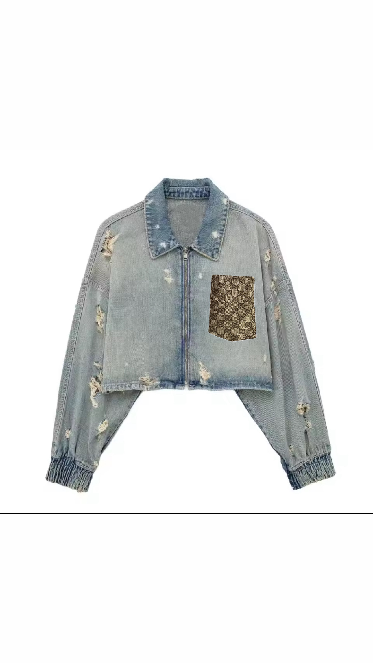 Oversized ripped denim bomber jacket, select the fabric - Image 6
