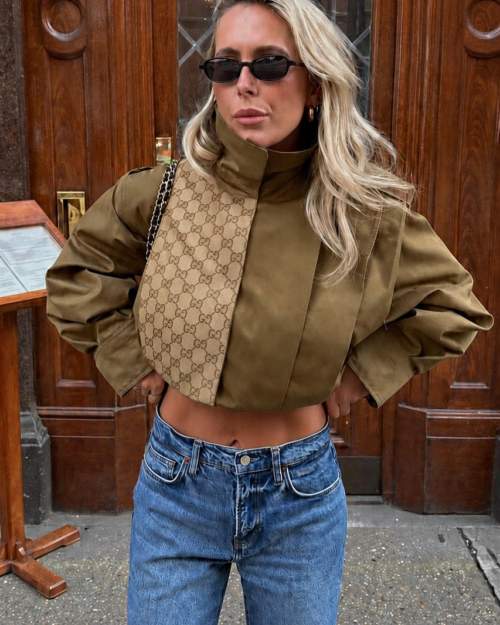 Army green short trench, select the fabric
