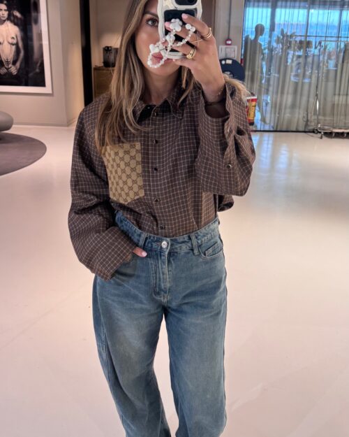 Green checkered blouse with shoulder pads, create yours