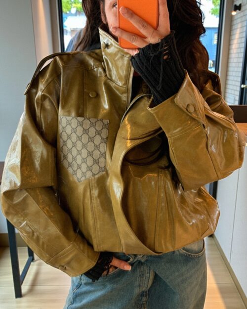 Olive Gloss Oversized Jacket – Create Yours